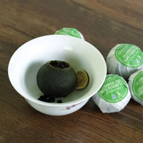 Vista 4 de GOARTEA Puerh Tea - Té maduro Puerh Hoja suelta 1.76 oz Nonpareil Supremo Natural Secado Xinhui Cáscara de Naranja Verde Chenpi Citrus - Té chino Pu
