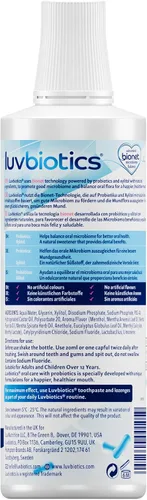 Vista 2 de Luv Biotics Enjuague bucal sin alcohol con probióticos orales, xilitol para un aliento fresco, salud de las encías y soporte para el microbioma