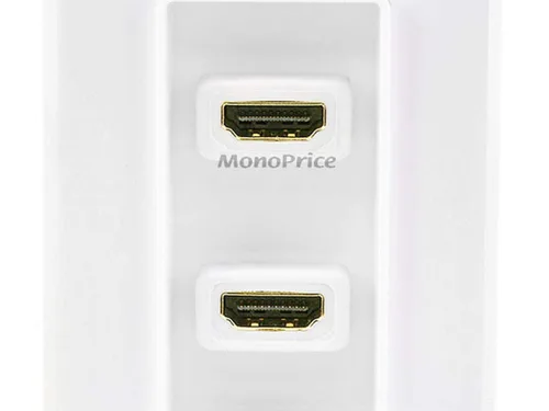 Vista 4 de Monoprice Placa de pared insertada de dos piezas con cable HDMI de alta velocidad flexible integrado de 4 pulgadas con Ethernet, puerto dual (2P)