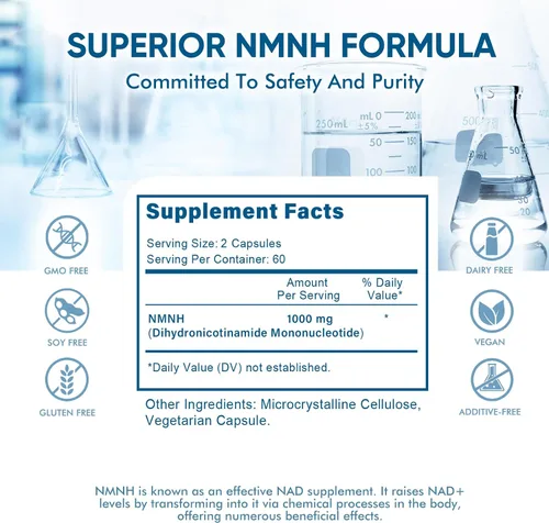 Vista 6 de NMNH (alternativa al suplemento NMN), 1000 mg por porción NAD Suplemento para aumentar los niveles de NAD+ a medida que envejecemos