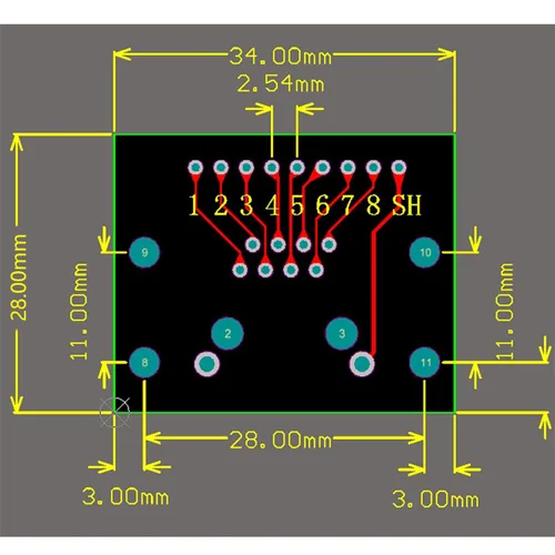 Vista 2 de Kit de placa de ruptura RJ45 de 8 pines con placa PCB y cabezales de clavija Adaptador de puerto de red Conector de placa de prueba