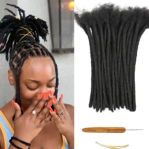 Vista 33 de Extensiones de Cabello Humano Loc Extensiones de Cabello Humano 4 Pulgadas 10 Hebras 0.08 Pulgadas de Ancho Hechas a Mano Extensiones de Rastas 0.1