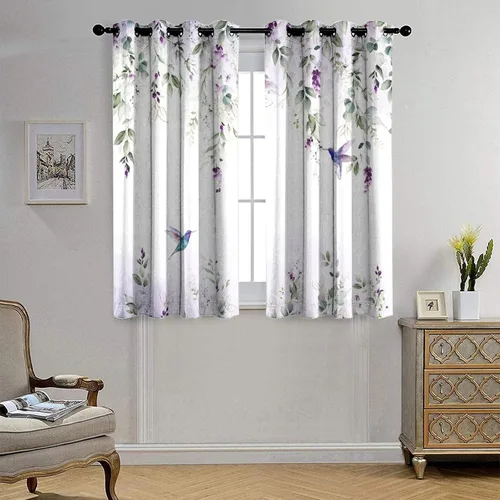 Vista 4 de Cortinas abstractas de eucalipto y colibrí, cortinas opacas con aislamiento térmico y ojales para dormitorio, 2 paneles de 45 pulgadas de largo x 21