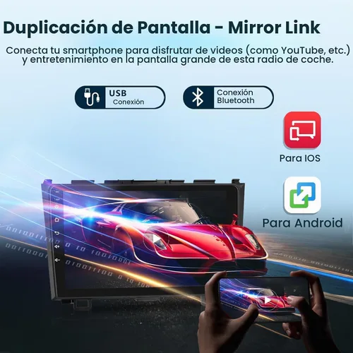 Vista 6 de Estéreo de coche 2G+64G Android 15 para Honda CRV 2007-2011 con Carplay inalámbrico/Android Auto con navegación GPS WiFi, pantalla táctil de 9