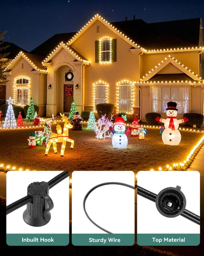Vista 6 de Brightown Juego de casquillos de luz navideños C9/E17 comerciales de 1000 pies, carrete negro