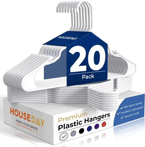 Vista 11 de HOUSE DAY Perchas de Plástico Premium Paquete de 10, Perchas para Ropa que Ahorran Espacio, Colgador Resistente para Abrigos - Organizadores de Negro