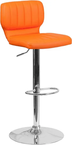 Vista 13 de Flash Furniture Taburete de bar de altura ajustable de vinilo marrón contemporáneo con respaldo vertical y base cromada