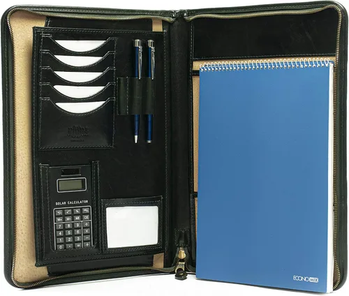 Vista 8 de Noda Cartera de cuero a4, portadocumentos, carpeta de conferencias con calculadora (negro)