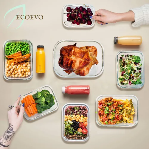 Vista 5 de Juego de recipientes de vidrio para almacenamiento de alimentos, recipientes de gran tamaño con tapas, tapas de bloqueo sin BPA, recipientes