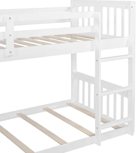 Vista 7 de Harper & Bright Designs Literas para niños, litera de madera maciza individual sobre individual, marco de cama con barandilla de protección y Gris