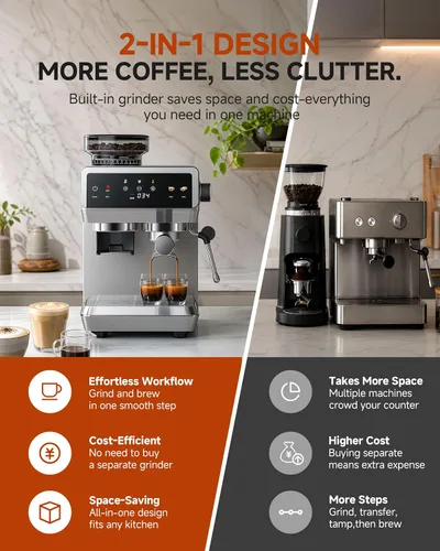 Vista 15 de AMZCHEF Máquina de café expreso con molinillo, control de temperatura, 44 2-Plateado