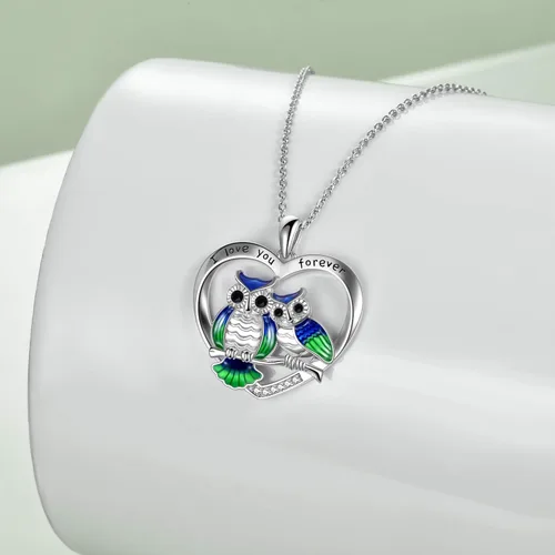 Vista 2 de ONEFINITY Sterling Silver Owl Necklace Mother Daughter Owl Lover Bird Pendant Necklace Mother's Day Gifts for Women Grandmother Daughter Mom