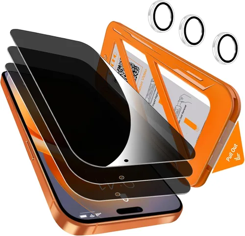 Vista 11 de [Instalación automática en 1 segundo] QHOHQ 3 protectores de pantalla de privacidad para iPhone 17 Pro [6.3 pulgadas] + 1 juego de protector