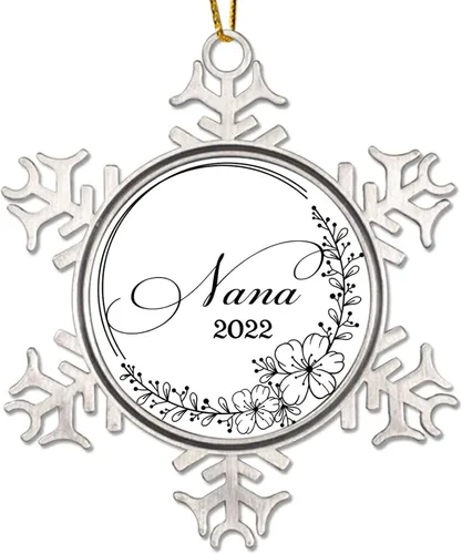 Vista 8 de Adorno colgante de Navidad promocionado para abuelo, adornos de Navidad de copo de nieve de metal, decoración de árbol a hogar para la primera