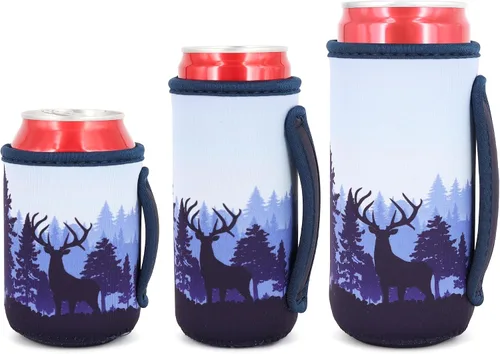 Vista 11 de 3 Pack de fundas aisladas reutilizables de neopreno con asa para soda, bebida energética, refresco, cerveza, seltzer duro, fundas para latas de 12