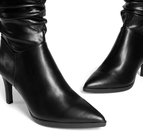 Vista 4 de DREAM PAIRS Botas de media pantorrilla para mujer, tacones altos, puntera puntiaguda, con cremallera, botas elegantes a la moda