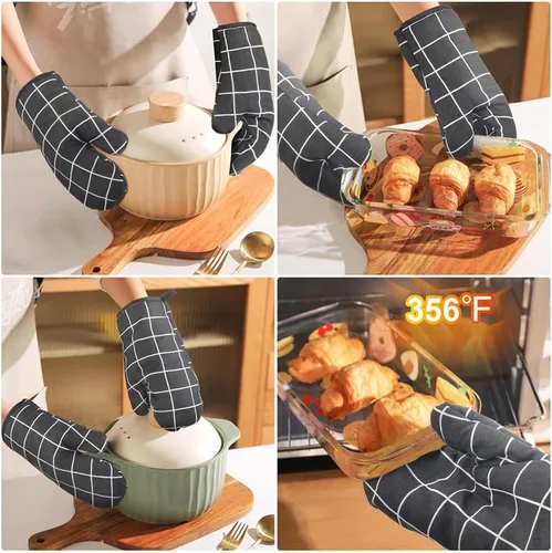 Vista 6 de AUAUY Guantes de horno y soportes para ollas Juego de 6 piezas, guantes de cocina resistentes al calor de 392°F y almohadillas térmicas Guantes