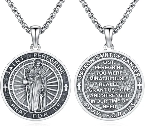 Vista 71 de 925 Sterling Silver Patron Saint Amulet Necklace for Men Women plateado