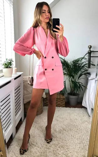 Vista 2 de UNIQUE 21 Vestido tipo blazer asimétrico para mujer, elegante cuello de malla de manga larga