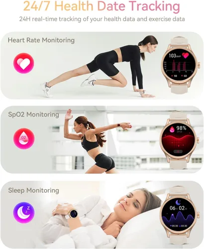 Vista 5 de Relojes inteligentes para mujer, reloj inteligente de seguimiento de actividad física para teléfonos Android/compatible con iPhone, reloj de mujer
