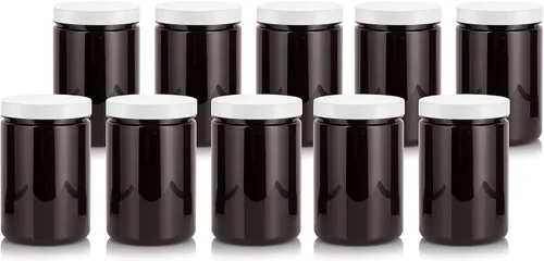Vista 10 de Paquete de 6 tarros recargables de plástico PET ámbar de 25 onzas con tapa forrada de espuma suave negra