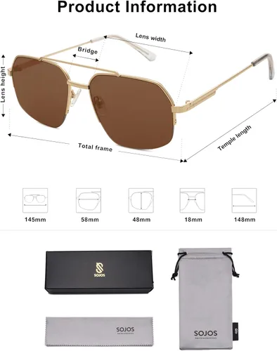 Vista 28 de SOJOS Trendy Aviator Sunglasses Mens Womens Retro Double Bridge Metal Frame Semi-Rimless Shades SJ1191