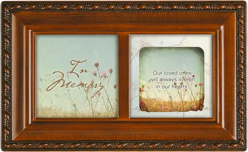 Vista 2 de Cottage Garden Memory Loved Ones Live On Woodgrain Rope Trim Petite Jewelry Caja de música que reproduce una gracia increíble