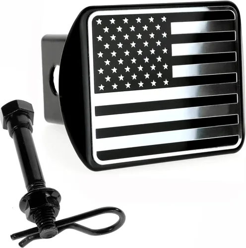 Vista 9 de Cubierta con bandera de EE. UU de metal negro que se adapta al receptor/enganche de 2 pulgadas de remolque