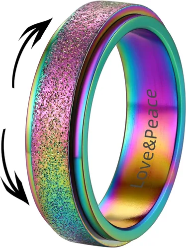 Vista 16 de Supcare Anillos antiestrés para mujer de 4/6/0.315 in para la ansiedad, anillo de pulgar con chorro de arena, regalo para mujeres, talla 7-14