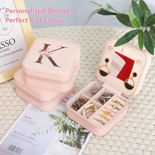Vista 7 de FUNARTY Joyero de viaje con espejo para mujeres y niñas, estuche organizador de joyas, estuche organizador de cumpleaños, regalos de Navidad