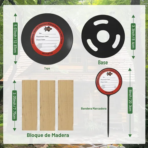 Vista 8 de Paquete de 6 Estaciones de Cebo de Monitoreo de Termitas, Compatible con Cebo de Termitas Trelona, Bloques de Madera Incluidos para Jardín, Granjas