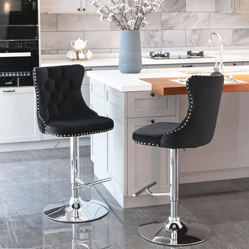 Vista 16 de Polibi Taburetes de bar giratorios, 2 piezas, altura del asiento ajustable de 25 a 33 pulgadas, sillas de bar tapizadas modernas con botón copetudo