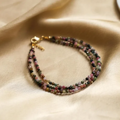 Vista 12 de Gempires - Pulseras de cuentas naturales de múltiples hebras, ligeras, hechas a mano, hipoalergénicas, de 8 pulgadas, chapadas en oro, elegantes
