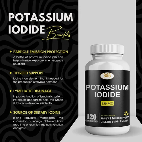 Vista 2 de Potasio Yoduro 130 mg - Tabletas de KI - Potasio 130 mg - Píldoras de Yodo de Potasio Fabricadas en EE. UU. YODO Naciente, Yoduro de potasio - 120