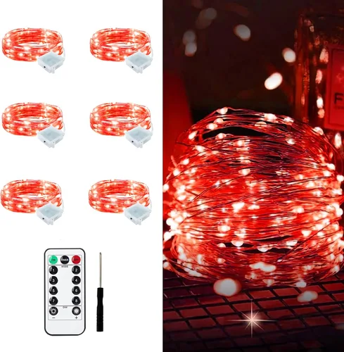 Vista 16 de Aogist Paquete de 24 luces de hadas, 3 modos, 2,1 metros, 20 luces LED, impermeables, cable plateado, funcionan con pilas, mini luces de alambre