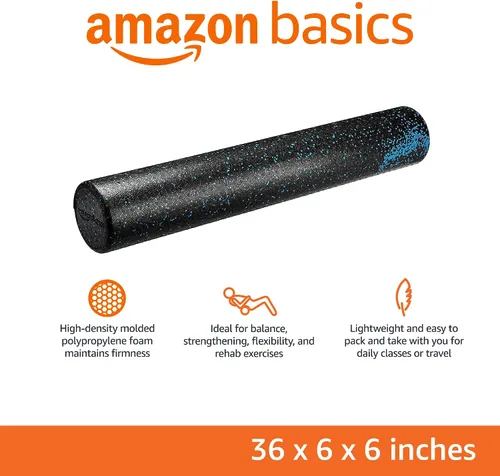 Vista 2 de Amazon Basics Rodillo de espuma de alta densidad para ejercicio y recuperación, 36 pulgadas, azul moteado
