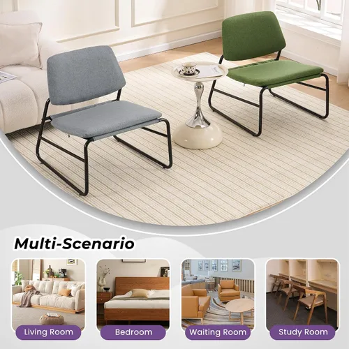 Vista 7 de DAICO Silla decorativa moderna sin brazos, cómoda silla lateral tapizada con marco de metal para sala de estar, dormitorio, balcón, jardín, lino