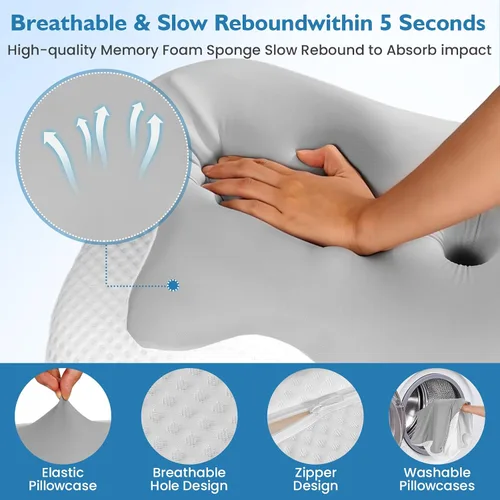 Vista 7 de 2 piezas de almohada cervical para aliviar el dolor de cuello, almohada de cuello para dormir de lado, almohadas de espuma viscoelástica ergonómicas