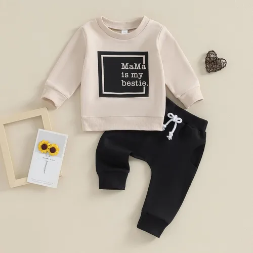 Vista 2 de Conjunto de 2 piezas de sudadera de manga larga con cuello redondo y pantalones deportivos para bebé niño