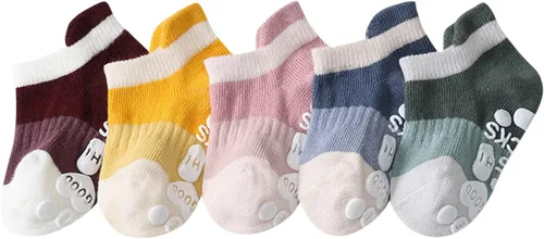 Vista 5 de Juego de 5 pares de calcetines antideslizantes para bebés, niños y niñas, juego de calcetines suaves y elegantes
