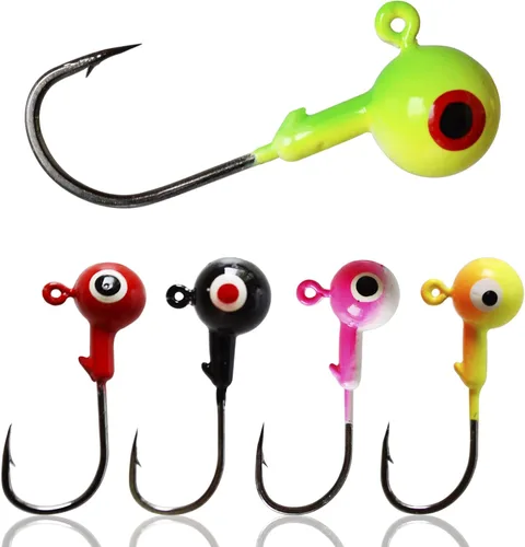 Vista 7 de Ganchos para cabeza de plantilla de pesca con ojos 3D, plantilla de cabeza de bola colorida, ganchos afilados para pesca de gusanos, señuelos