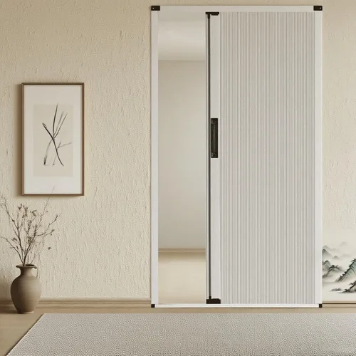 Vista 10 de Puerta plegable de acordeón interior multifuncional, divisor de habitación con marco de aluminio, diseño sin taladro para patio, dormitorio, baño