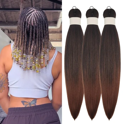 Vista 56 de Pelo corto negro trenzado preestirado de 14 pulgadas para trenzas sin nudos, pelo sintético 1B trenzado para trenzas Bob Box