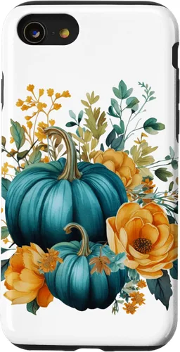 Vista 18 de iPhone 16 Teal Autumn Pumpkin Floral Fall Harvest Foliage Case