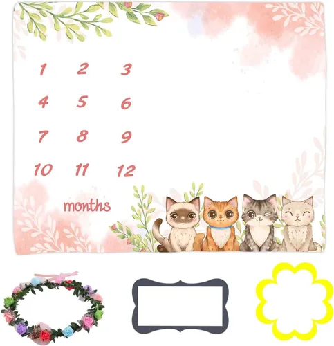 Vista 2 de BTXTLY18 - Manta mensual de hitos para niñas, manta de crecimiento de bebés con dibujos animados de animales de dibujos animados rosa primavera
