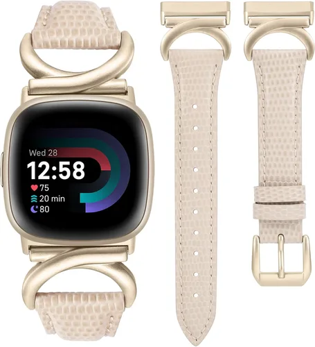 Vista 13 de Correas de cuero compatibles con Fitbit Versa 4/Versa 3/Fitbit Sense 2/Sense Band para mujer, correa de cuero delgada y elegante de diseño de alta
