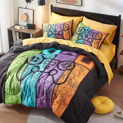 Vista 34 de SLEEP ZONE Juego de edredón de 5 piezas para niños, tamaño individual, súper lindo y suave, ropa de cama para niños en una bolsa, juego de 5 piezas
