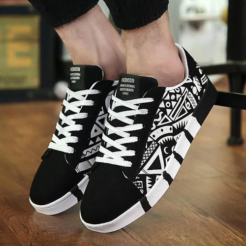 Vista 4 de Hbeylia Tenis de moda para mujeres y hombres, parejas, informales, hip hop, hipster, graffiti, con cordones, parte superior baja, zapatos de lona