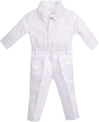 Vista 3 de Lito Angels Traje blanco para bebé, ropa de bautizo, trajes de bautizo, manga larga, floral