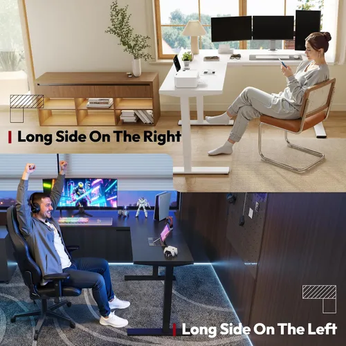 Vista 5 de SANODESK - Escritorio de pie en forma de L, altura ajustable, escritorio de esquina eléctrico, mesa de computadora ajustable de 63 x 48 pulgadas